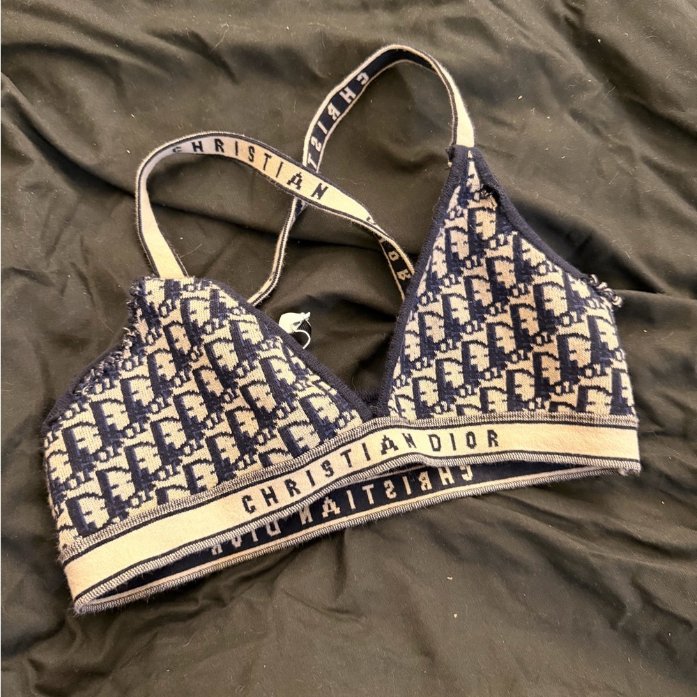 Dior Navy and Cream Monogram Knit Bralette